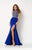 Studio 17 - 12658 Beaded Illusion Halter Stretch Satin Trumpet Dress In Blue