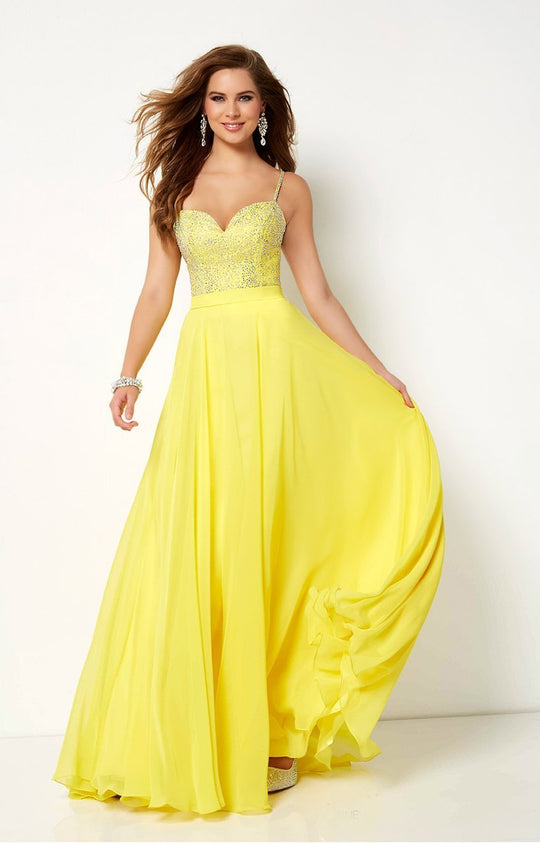 Studio 17 Jeweled Sweetheart Bodice Chiffon A-Line Gown 12659 - 1 pc Yellow In Size 4 Available