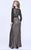 Shail K - 1265 Glittering Long Sleeve Evening Gown In Black and Neutral