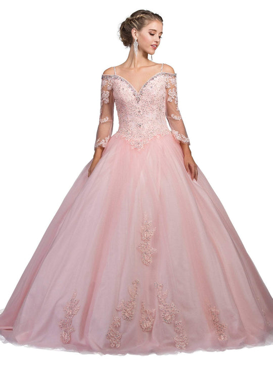 Dancing Queen - 1266 Embellished Lace Fantasy Ballgown In Pink