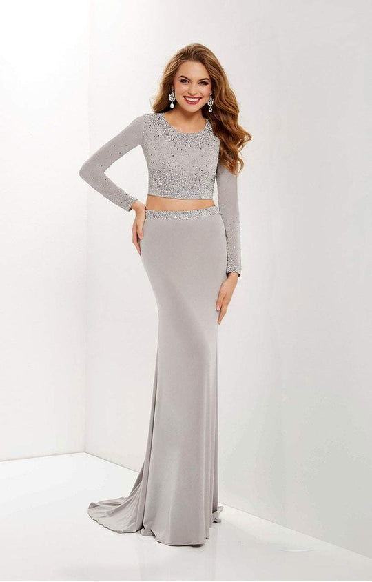 Studio 17 - 12665 Two-Piece Jewel Ornate Long Sleeve Gown In Silver