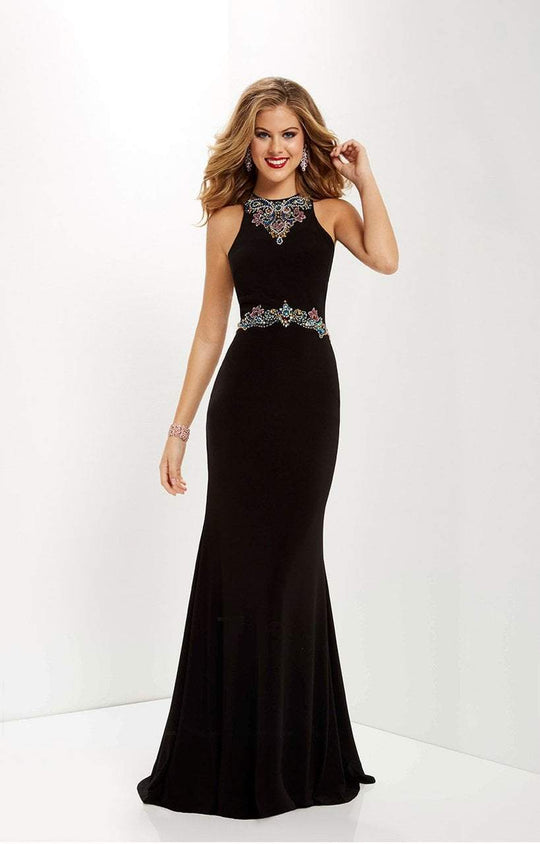 Studio 17 - 12669 Multi-Colored Beaded Halter Jersey Sheath Dress In Black and Multi-Color