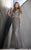 Shail K - 1266 Sequined Queen Anne Sheath Gown In Gray and Silver
