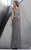 Shail K - 1266 Sequined Queen Anne Sheath Gown In Gray and Silver