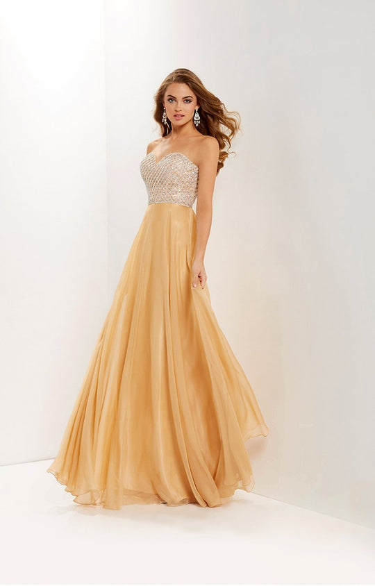 Studio 17 - 12670 Rhinestone Accented Chiffon A-line Dress In Neutral