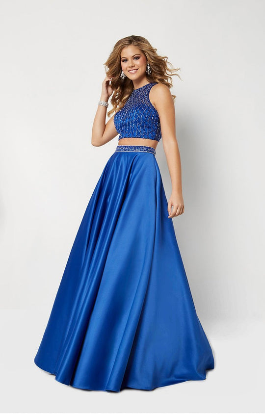 Studio 17 - 12673 Two Piece Beaded Satin A-line Dress In Blue