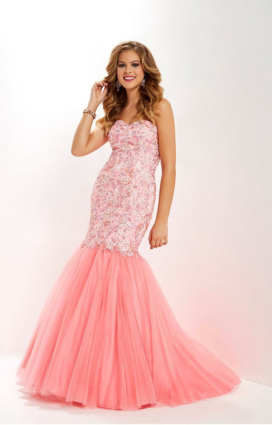 Studio 17 - 12674 Strapless Lace Sweetheart Mermaid Dress In Pink and Multi-Color