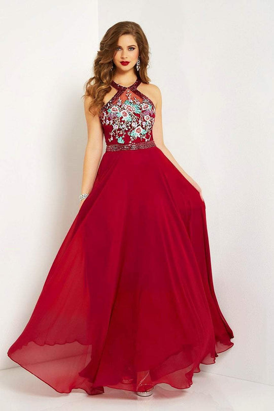 Studio 17 - 12675 Multi-Colored Floral Lace Chiffon A-line Dress In Red and Multi-Color