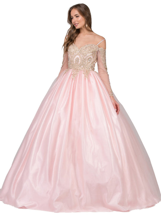 Dancing Queen - 1269 Gold Applique Sweetheart Quinceanera Ballgown