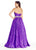 Ashley Lauren - 1269 Brocade Ball Gown with Beaded Belt in Purple