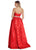 Ashley Lauren - 1269 Brocade Ball Gown with Beaded Belt in Red