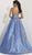 Studio 17 - 12714 Plunging Sweetheart Beaded Metallic Satin Ballgown In Blue and Silver