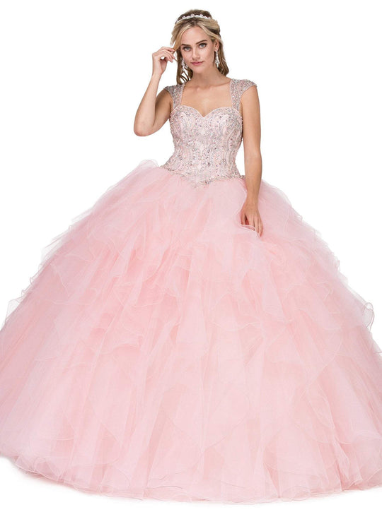 Dancing Queen - 1272 Beaded Sweetheart Ruffled Quinceanera Gown in Pink