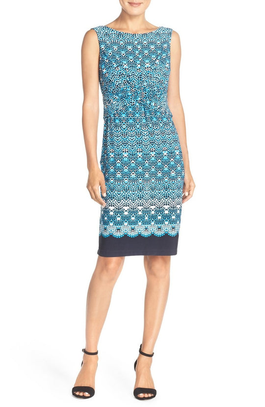 Donna Morgan - D4318M Scalloped Print Bodycon Dress  in Blue and Multi-Color