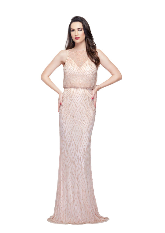 Primavera - 1272 Petal Motif Illusion Sheath Gown in Pink