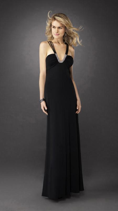 La Femme - V-Neck Strappy Back Evening Dress 12735 In Black