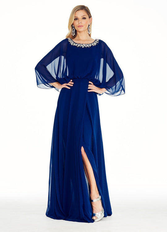 Ashley Lauren - 1273 Embellished Bateau Chiffon A-line Dress in Blue
