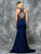 Colors Dress - 1616 Sheer Sleeveless Halter Trumpet Gown in Blue