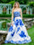 Colors Dress - 1644 Strapless Floral Embellished Ballgown in Blue