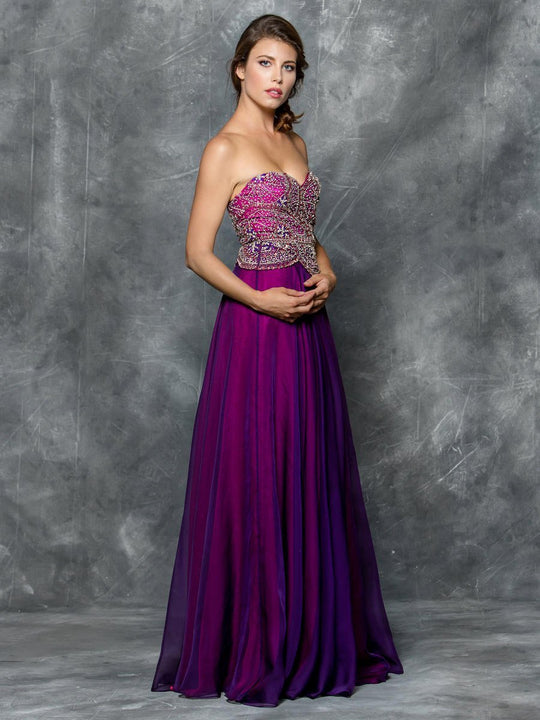 Colors Dress - 1646 Bejeweled Sweetheart A-Line Dress in Purple and Pink