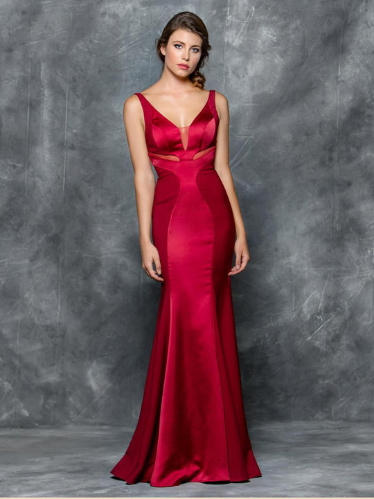 Colors Dress - 1648 Sleeveless V Neck Long Dress in Red