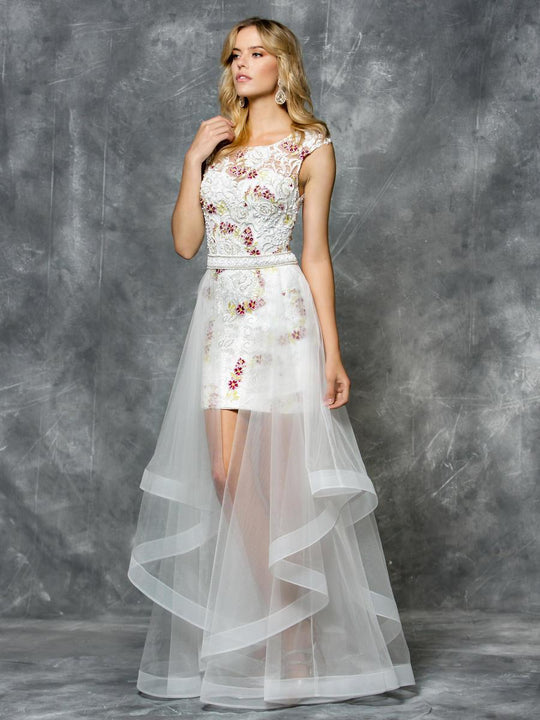 Colors Dress - 1652 Cap Sleeve High Low Evening Dress in White