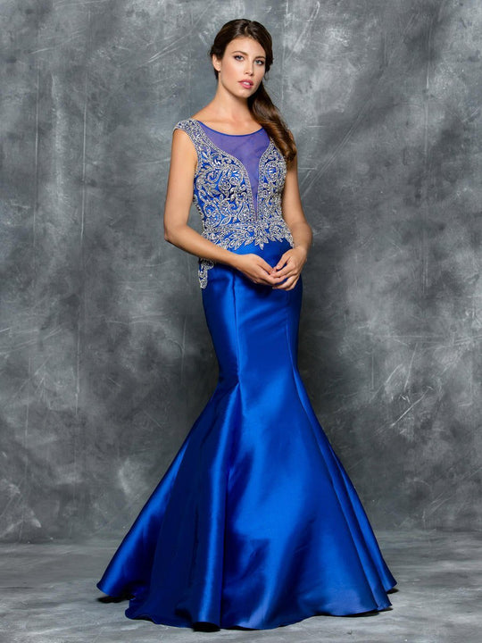 Colors Dress - 1655 Illusion Scoop Neck Mermaid Dress in Blue