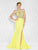 Colors Dress - 1677 Embellished Halter Long Gown with Slit in Yellow