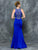 Colors Dress - 1679 Embroidered Lace Halter Long Gown with Slit in Blue