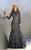 Shail K - 1275 Long Sleeve Geometrical Motif Mermaid Gown In Blue and Neutral