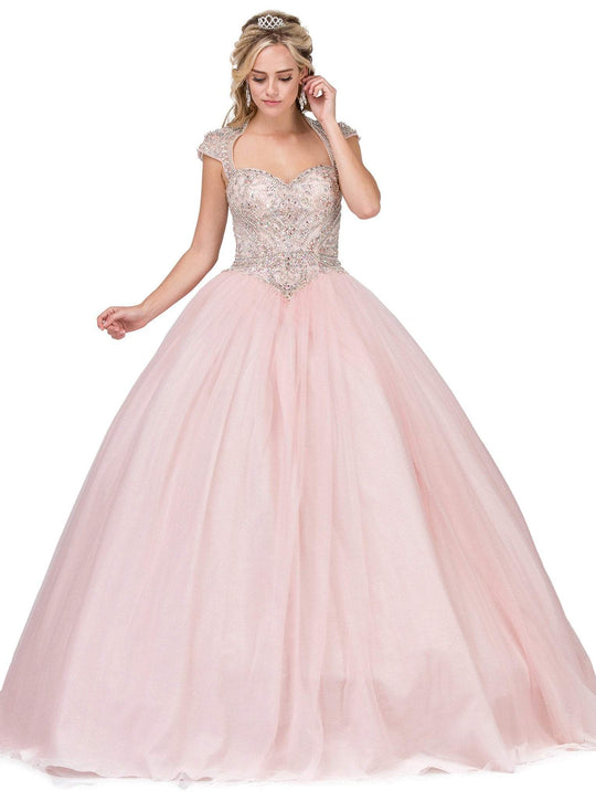Dancing Queen - 1276 Jeweled Queen Anne Quinceanera Ballgown In Pink