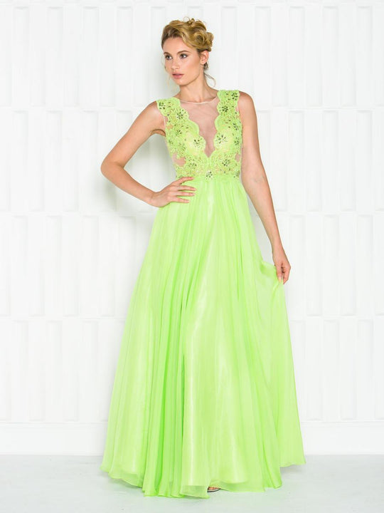 Colors Dress - 1695 Sheer Bateau A-line Dress in Green