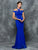 Colors Dress - 1704 Illusion Halter/Off shoulder Neck Sheath Dress in Blue