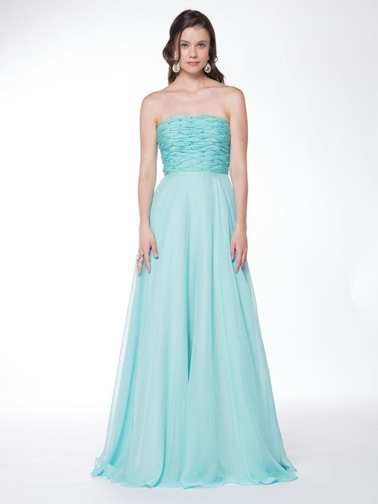 Colors Dress - 1717 Embellished Straight Across Neck A-Line Dress in Green and Neutral