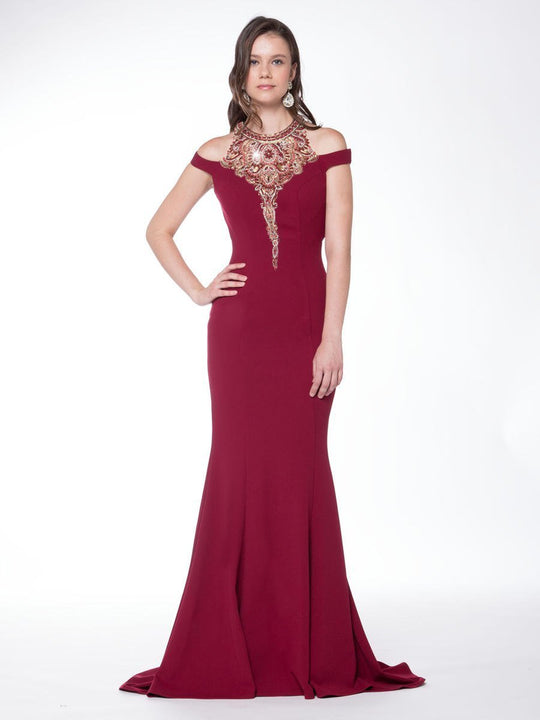 Colors Dress - 1726 Halter Embellished Long Dress in Red