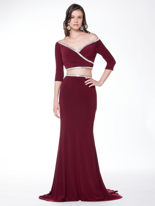 Colors Dress - 1728 Two-Piece V-Neck Trumpet Dress in Red