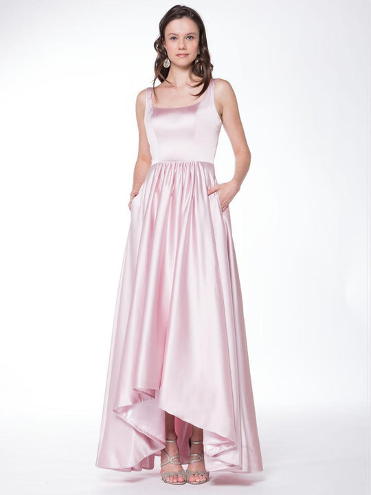 Colors Dress - 1730 High Low Square Neck A-Line Dress in Pink