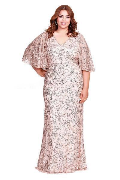 Shail K - 12178W Embellished Trumpet Sleeve V-neck Sheath Dress