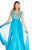 Ashley Lauren Plunging Evening Dress with Overskirt 1277 In Blue