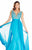 Ashley Lauren - 1277 Plunging Evening Dress with Overskirt in Blue