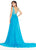 Ashley Lauren - 1277 Plunging Evening Dress with Overskirt in Blue