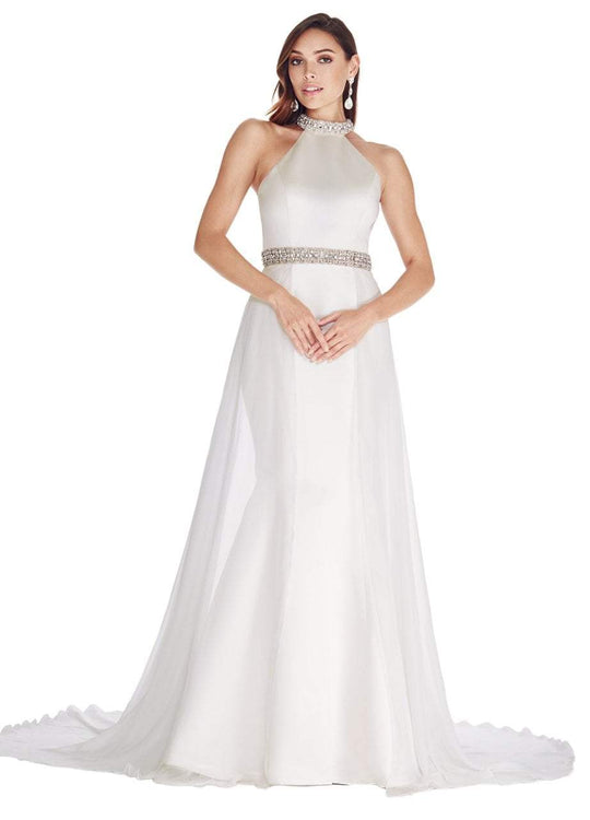 Ashley Lauren - 1278 Halter Evening Dress with Overskirt in White