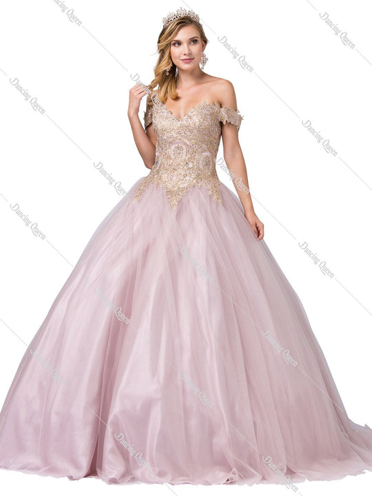 Dancing Queen - 1280 Beaded Appliques Quinceanera Dress In Pink