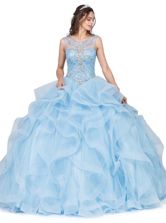 Dancing Queen - 1283 Sleeveless Bejeweled Ruffled Quinceanera Ballgown In Blue