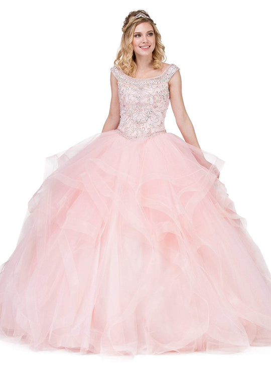 Dancing Queen - 1284 Embellished Bateau Layered Quinceanera Ballgown In Pink
