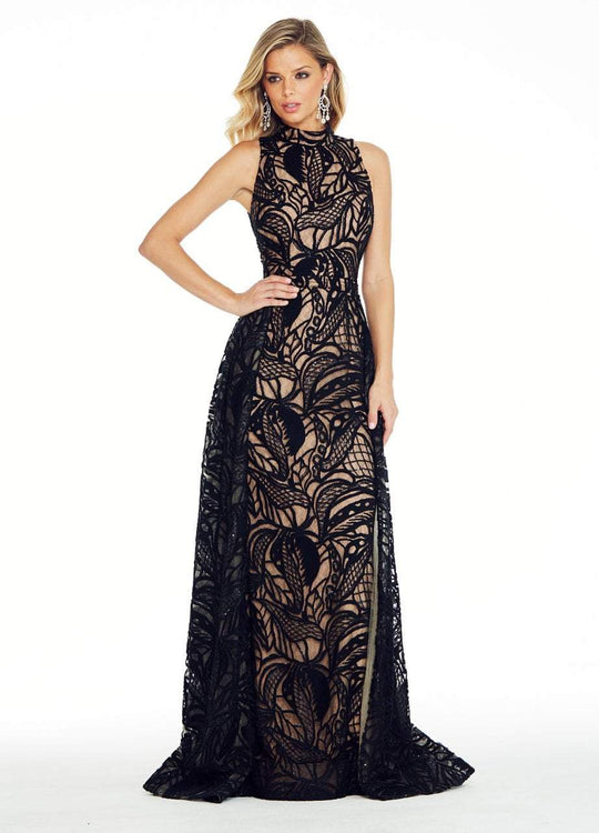 Ashley Lauren - 1284 Embroidered Stretch Knit Evening Dress in Black
