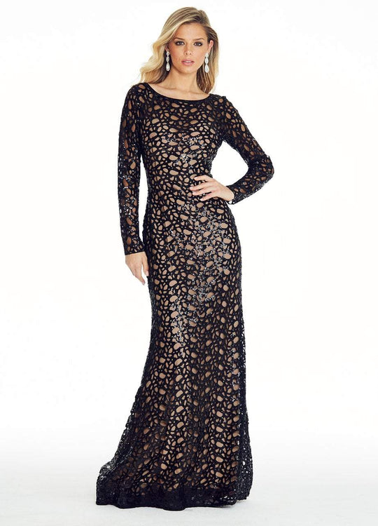 Ashley Lauren - 1285 Long Sleeves Sequined Evening Dress in Black