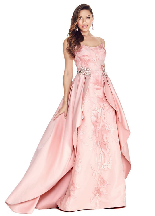 Ashley Lauren - 1289 Bedazzled Brocade A-line Dress With Overskirt in Pink and Multi-Color