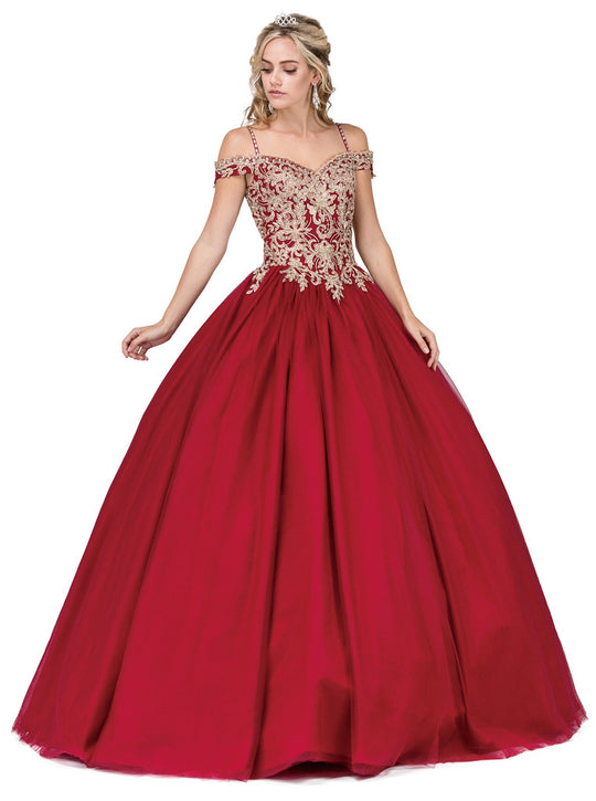 Dancing Queen - 1291 Appliqued Off-Shoulder Evening Gown in Red