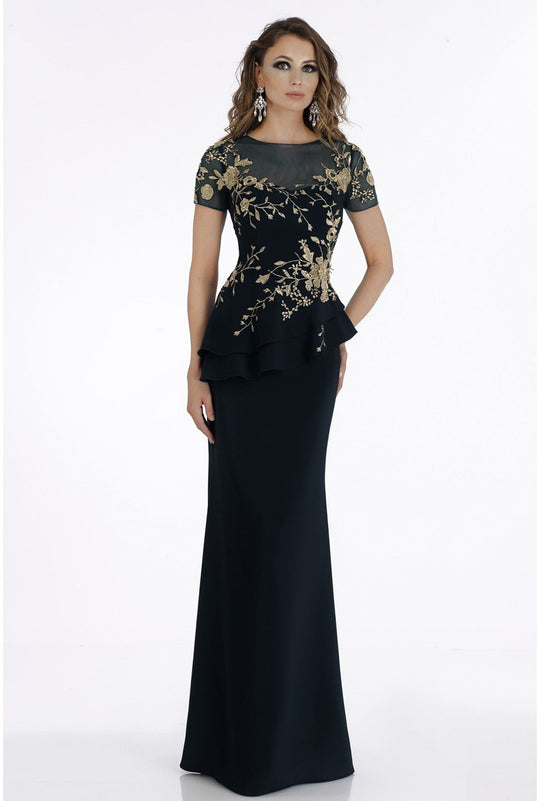 Gia Franco - 12913 Floral Embroidered Peplum Dress In Black